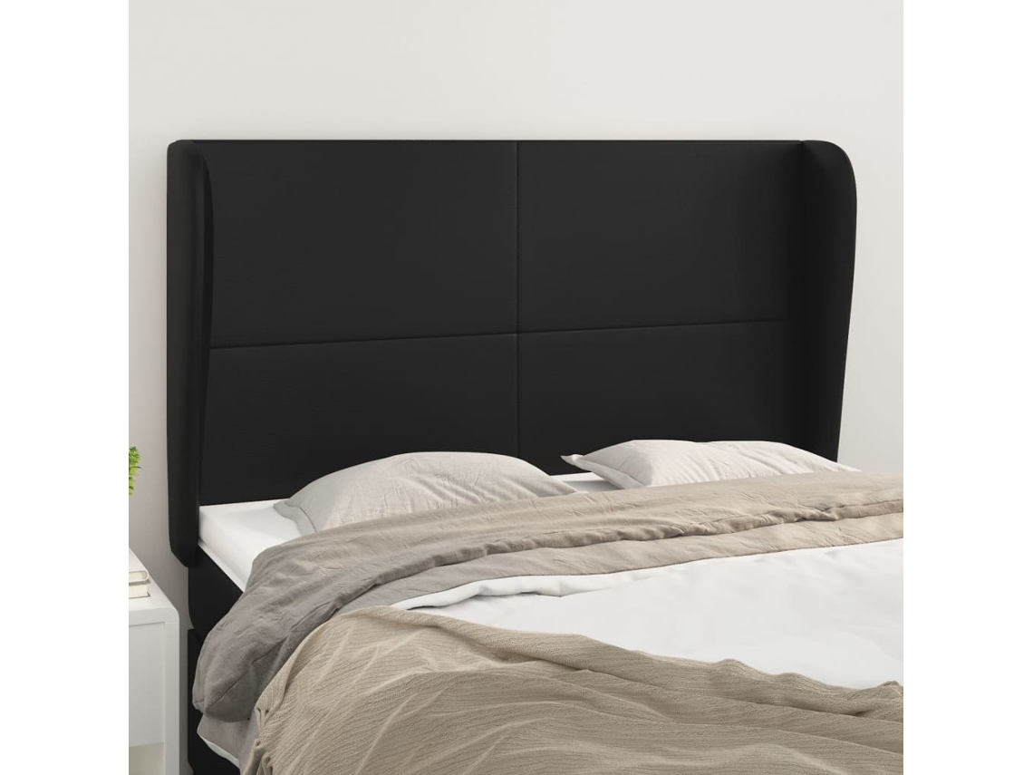 Cabecero Con Orejas De Cuero Sintético Negro 147x23x118/128 Cm