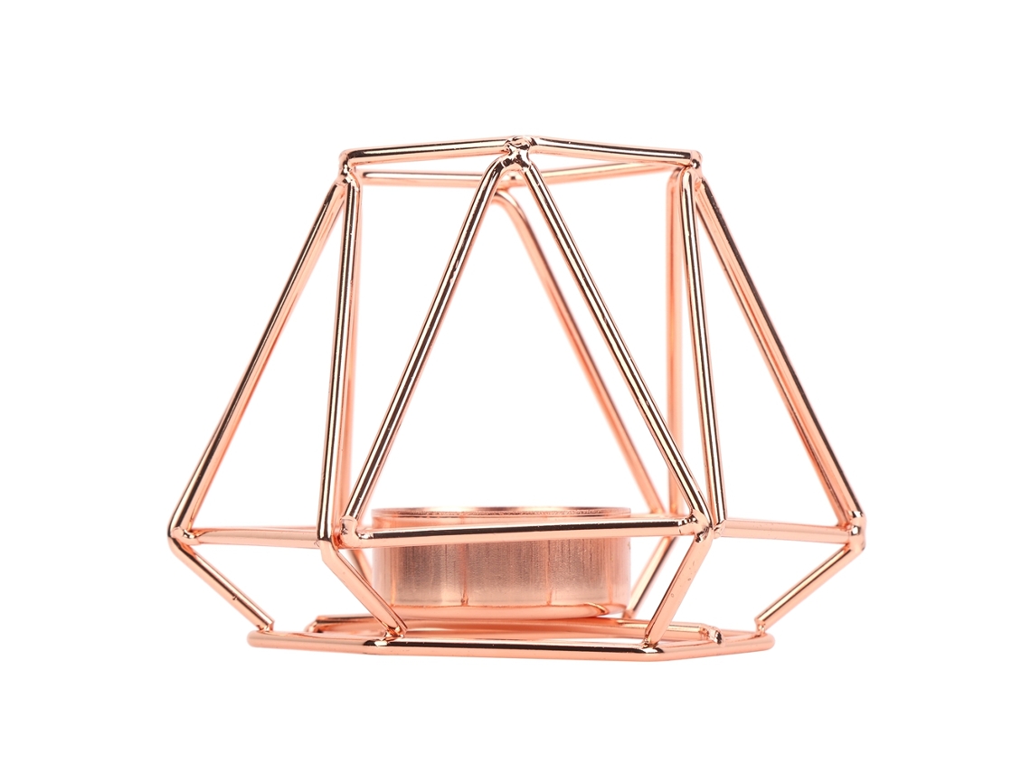 Pequeños portavelas geométricos de oro rosa para mesa