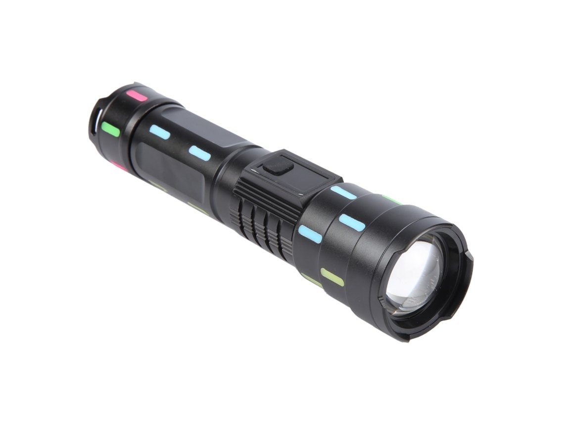 Linterna LED telescópica con zoom láser blanco y banda fluorescente. (negra)