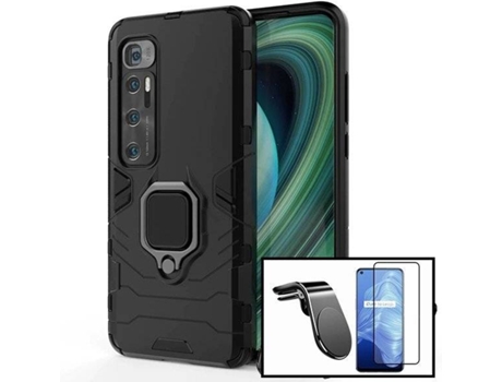 Kit Funda, Protector de Cristal Templado y Soporte Xiaomi Mi 10 Ultra Full Cover Negro