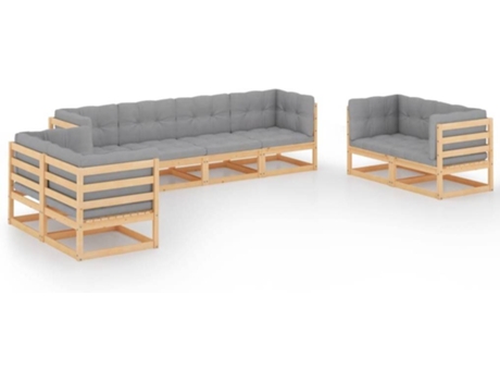 Conjunto 8 de muebles de jardín VIDAXL y cojines madera pino maciza