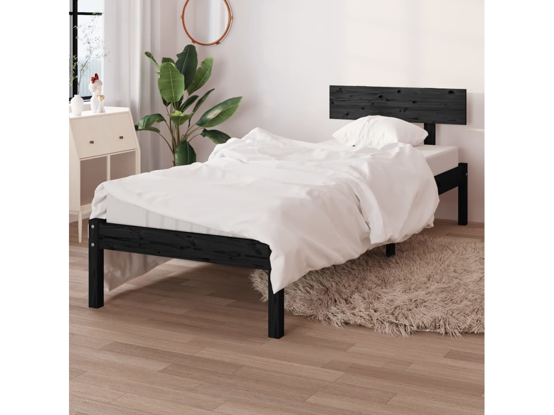 Estructura De Cama Sin Colchón Madera Maciza Negro 90x200 Cm