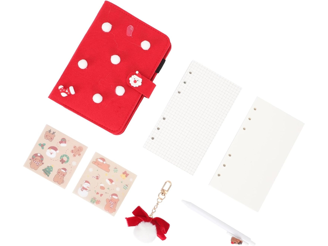 Diario infantil de fieltro rojo, cuaderno con dibujos navideños, tamaño portátil, Gokoco