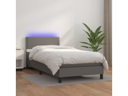 Cama Box Spring Y Colchón Led Cuero Sintético Gris 80x200 Cm