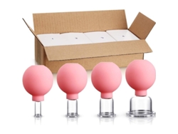 4 Herramientas De Masaje Con Ventosas De Vidrio Y Succión De Vacío De Silicona, Color Rosa, Para Cuerpo, Rostro, Piernas, Brazos Y Espalda.