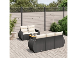 Conjunto de sofá de jardín de 6 piezas con cojines, mimbre sintético negro, DKD Home Decor