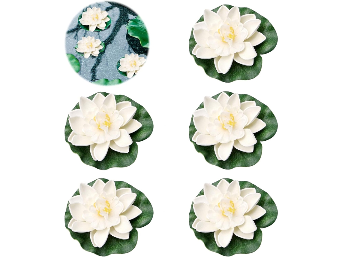 5 Flores Flutuantes Artificiales Lotus Branco, Decoracao Lago