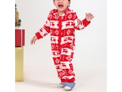 Omni-pijamas Navideños Con Estampado De Copos De Nieve Con Capucha Y Bolsillos Para Bebé 12-18m Rojo