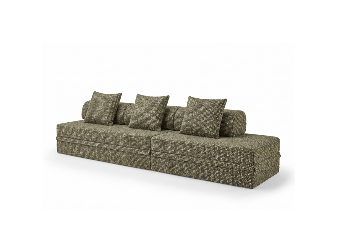 Sofá Modular 3+2 Lugares Convertible Tweed Verde Oliva