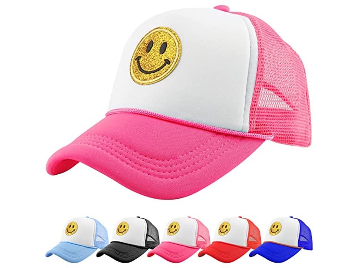 Gorra De Béisbol Unisex Con Carita Sonriente, Estampado Bordado En Oro Claro, Gorra De Camionero Ajustable.
