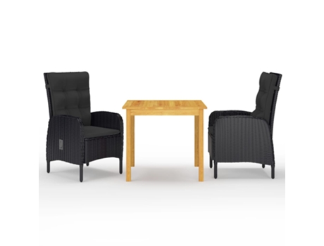 Conjunto 3 de comedor de jardín de VIDAXL negro