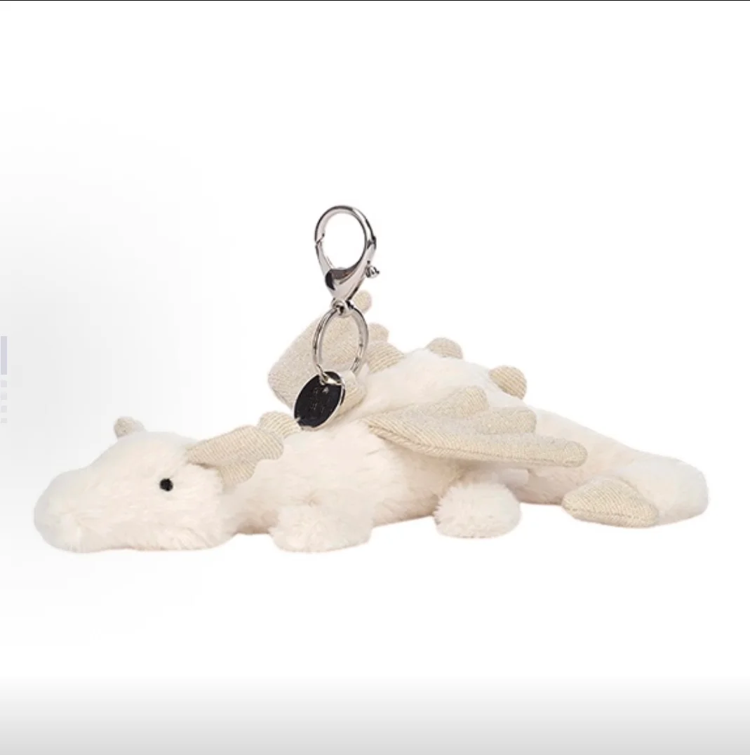 Llavero de peluche de dragón blanco adorable, colgante de juguete suave. Decoración para bolsos.