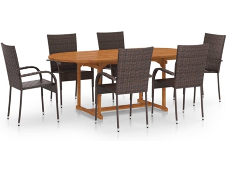Conjunto 7 de comedor de jardín de VIDAXL ratán sintético marrón