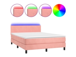 Maison Exclusive - Cama Box Spring Colchón Y Led Terciopelo Rosa 140x200 Cm