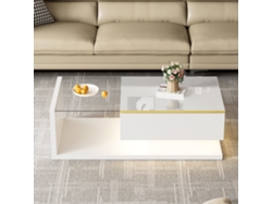 Mesa De Centro 100 Cm - Con Cristal Y Efecto Led - Blanco