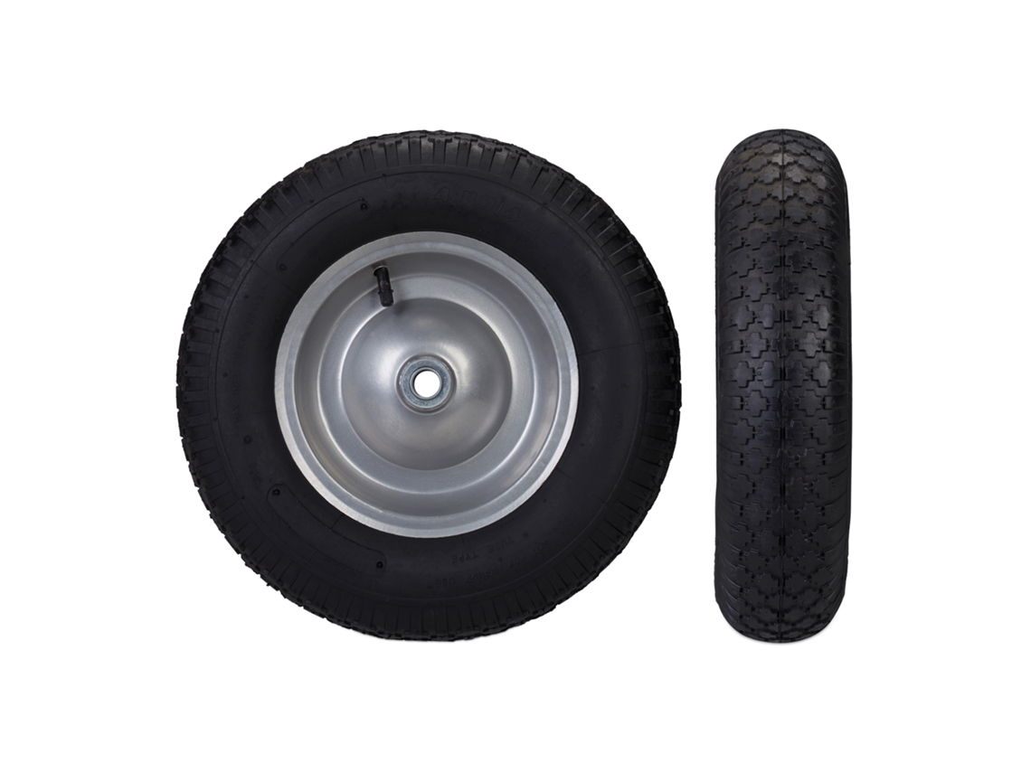 Relaxdays Rueda Carretilla, Neumático De Goma, Llanta De Acero Y Válvula, Hasta 120 Kg, Negro