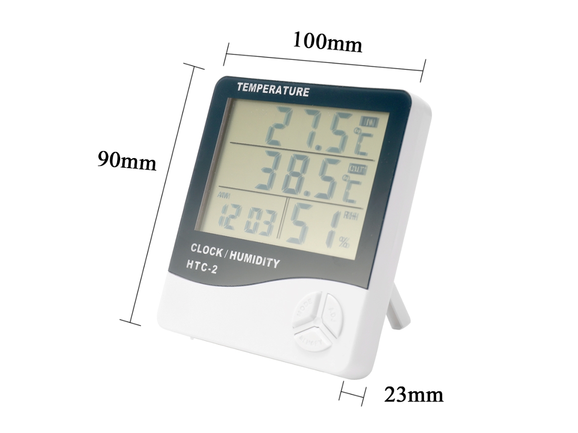 Termómetro E Higrómetro Digital De Pantalla Grande Con Reloj, Calendario Y Alarma Para Uso En Interiores Y Exteriores.