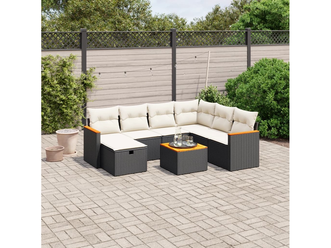 Conjunto de sofá de jardín de 8 piezas con cojines en mimbre sintético negro de DKD Home Decor