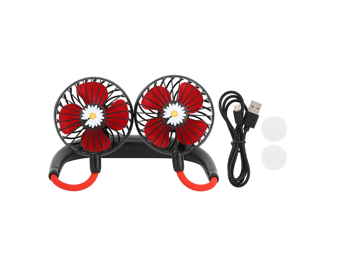 Ventilador de cuello USB portátil, 3 velocidades, recargable, negro.