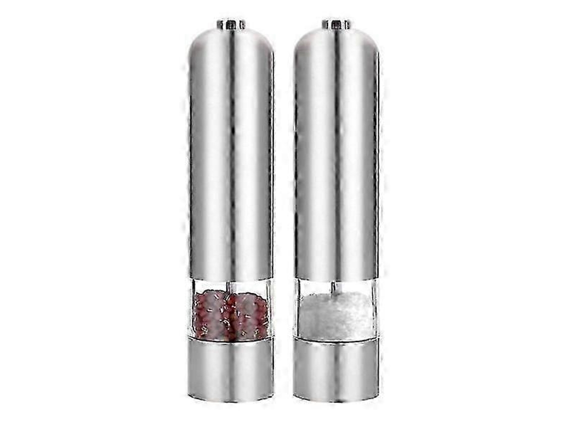 Juego de 2 molinillos eléctricos de sal y pimienta en acero inoxidable plateado. Rosewell
