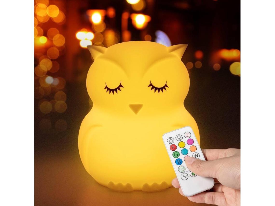 Lámpara de noche de búho para bebé, lámpara de noche con control remoto (blanca)