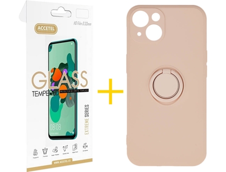 Carcasa + 1 Protector de Vidrio iPhone 13 Mini ACCETEL Gel O-Ring Rosa