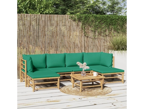 MAISON EXCLUSIVE Set de muebles de jardín 7 piezas bambú con cojines verde