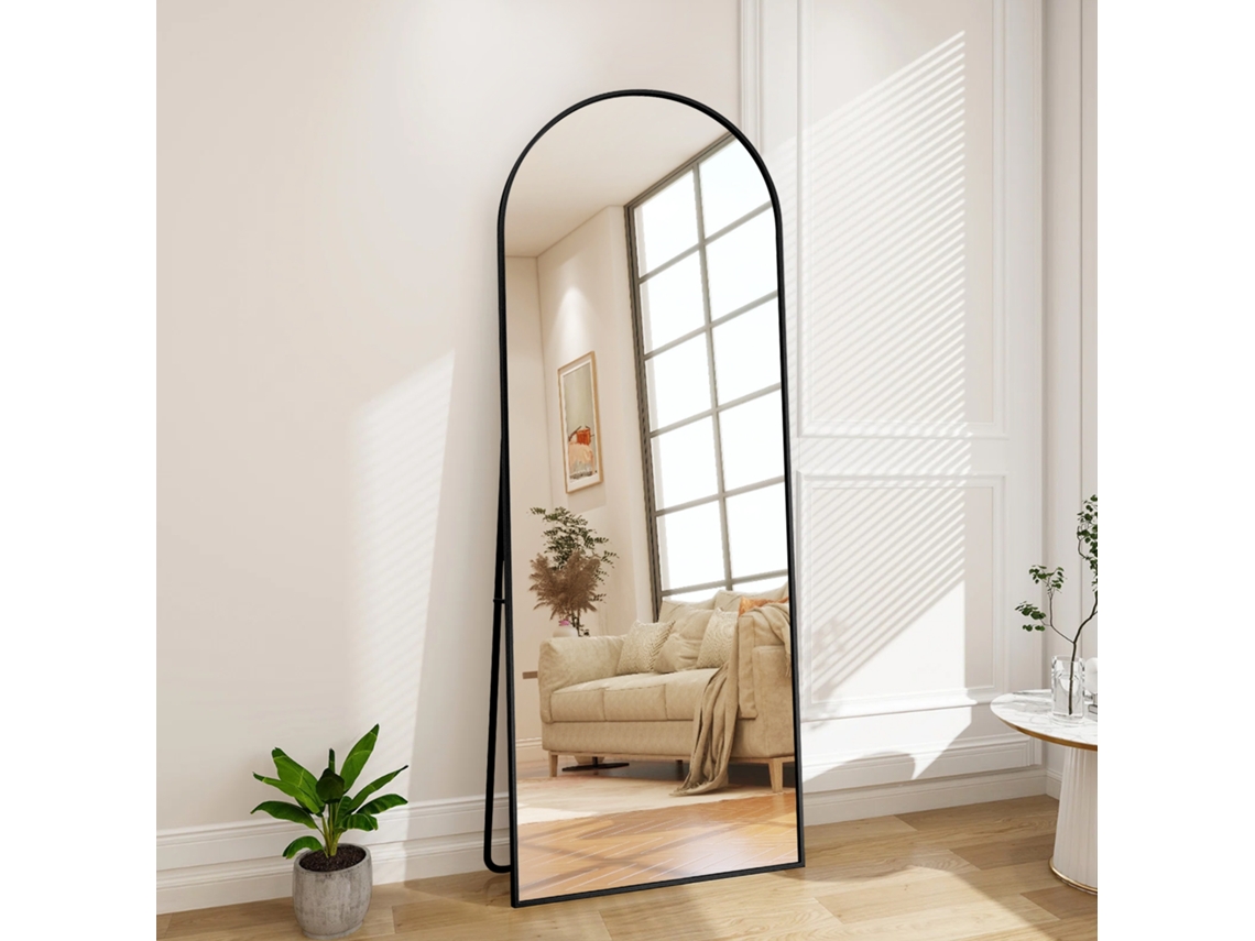 Espejo arqueado independiente de 177x77 cm, espejo de pie grande, para montaje en suelo o pared, negro YCONE