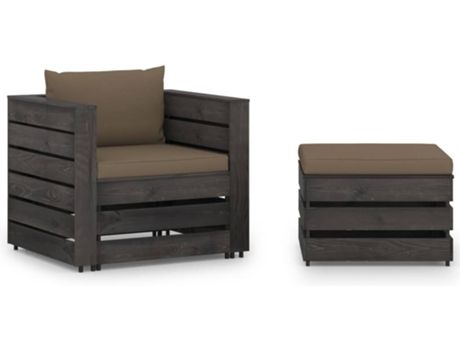 vidaXL Muebles de jardín 2 piezas con cojines madera impregnada gris