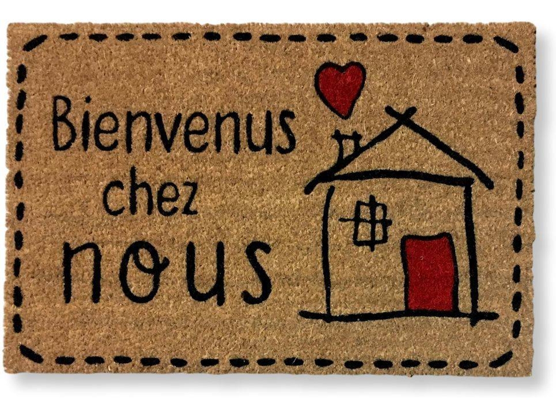 Felpudo KOKO DOORMATS Bienvenus Chez Nous (Castaño - 60 x 40 x 1.50 cm - Fibra de Coco y Base de PVC)