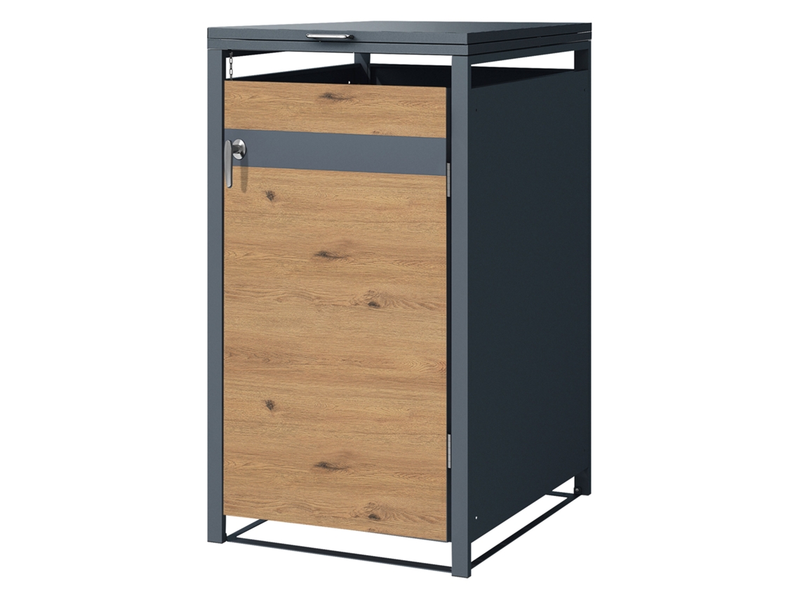 Cobertizo de exterior ML-Design para 1 cubo de basura 240L antracita con aspecto roble