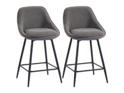 Juego De 2 Taburetes De Bar De Pana Con Patas De Acero Gris.