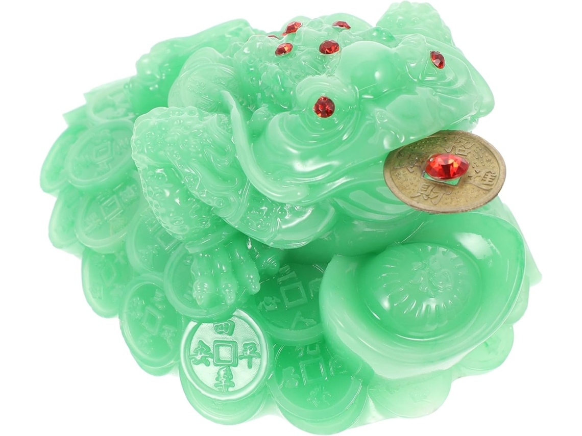 Estatua de resina de rana dorada de tres patas, 15 cm, decoración Feng Shui para oficina y hogar...