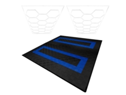 Lámparas de techo de polipropileno con bordes negros (x165) y azules (x60). Lámpara de techo LED hexagonal (x2 unidades). Monstershop (225 unidades).
