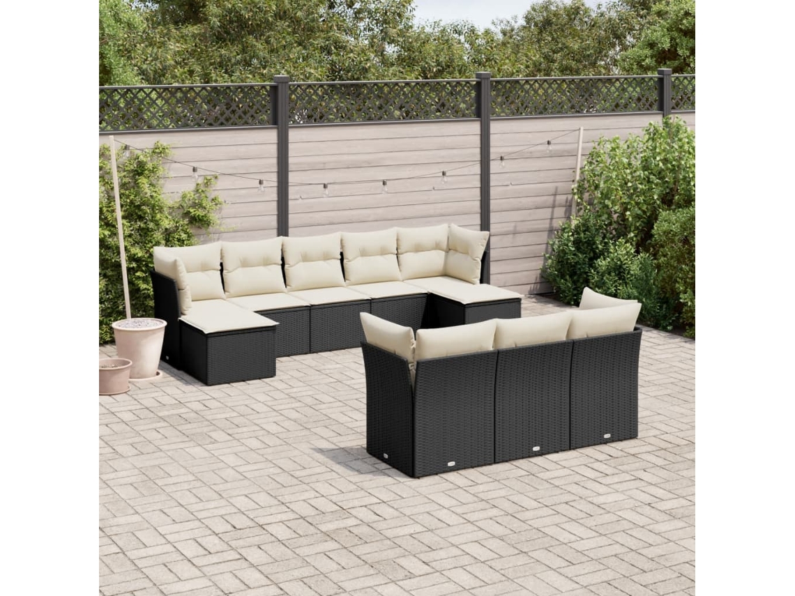 Conjunto de sofá de jardín de 10 piezas con cojines en mimbre sintético negro de DKD Home Decor