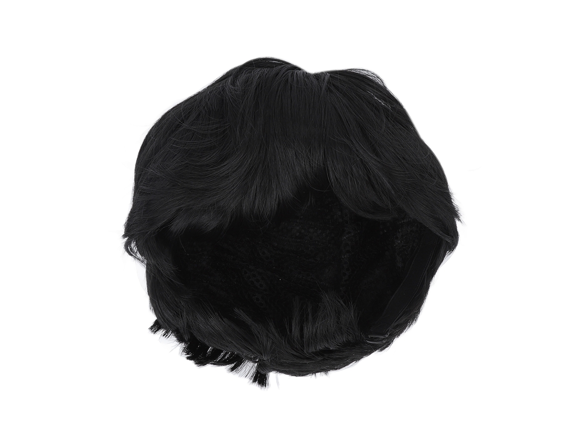 Peluca Corta Negra Fluffy Para Hombre Con Diseño Natural Y Malla Transpirable