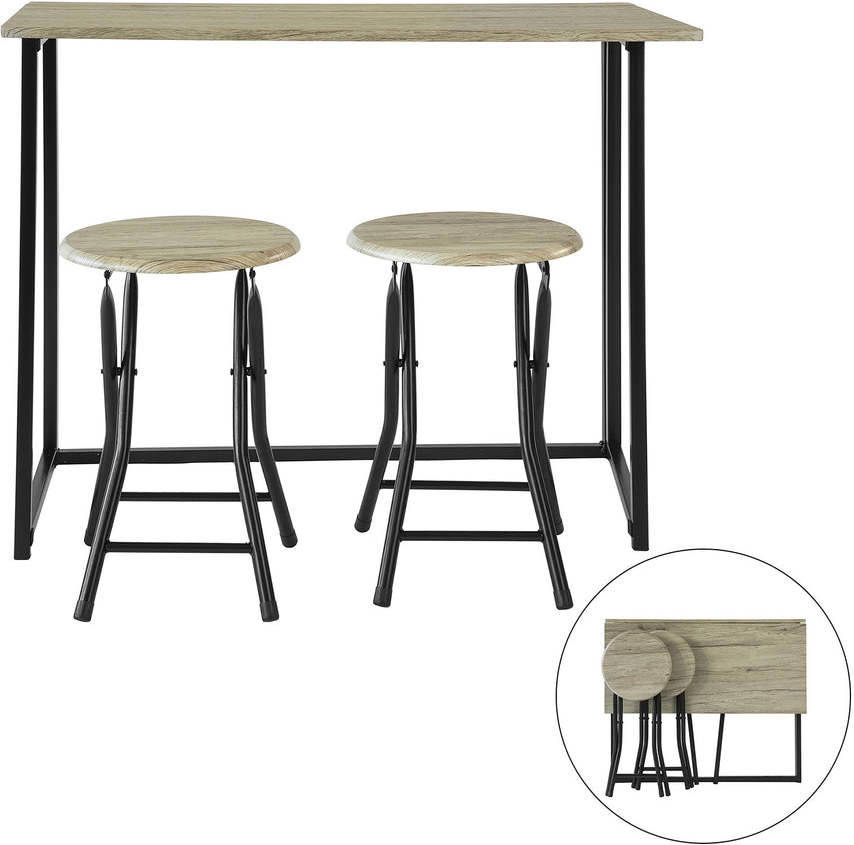 Conjunto de Comedor SOBUY (Marrón y Negro - MDF y Metal - 90x45x74 cm)