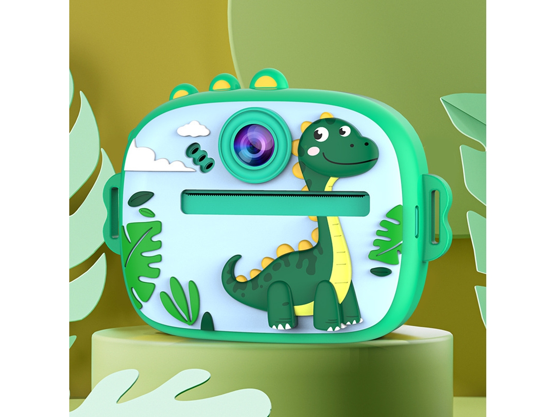 Giftam300 3 Cámara instantánea infantil, modelo de dinosaurio verde, + 2 rollos de papel para impresora + cordón. YUNZII