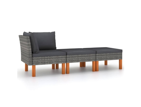 Set muebles de jardín 3 pzas ratán sintético madera eucalipto 64,5 x 64,5 x 67 cm MAISON EXCLUSIVE