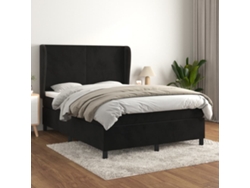 Cama Box Spring Con Colchón Terciopelo Negro 140x190 Cm