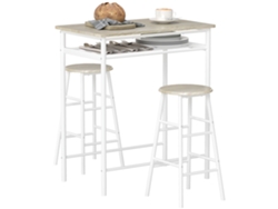 Juego De Mesa Alta Con 2 Taburetes Y Estante, Color Blanco.