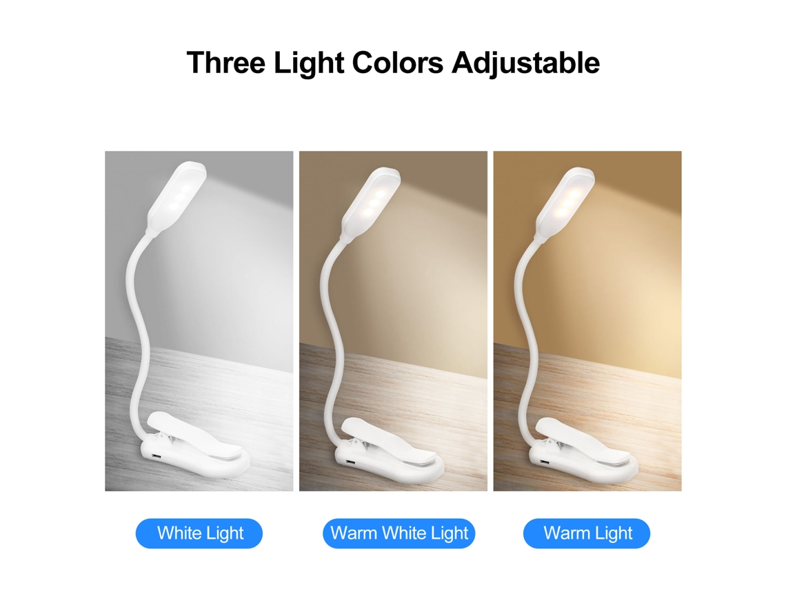 Lámpara de lectura portátil, flexible, recargable por USB, con clip y rotación de 360° (modelo 2026), con protección ocular LED para leer y trabajar en la cama.