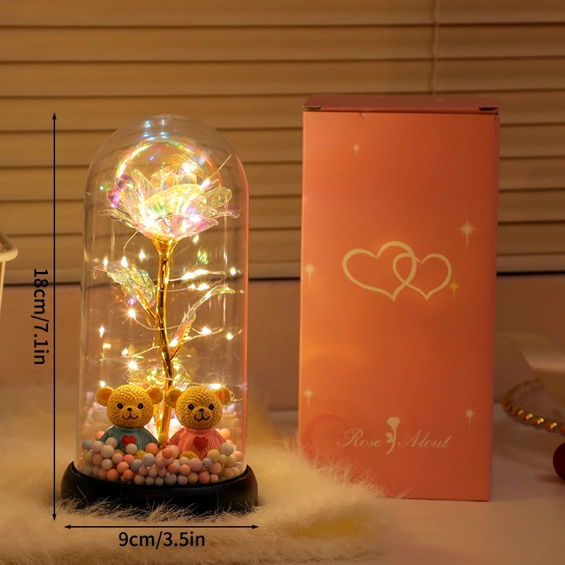 Rosas Artificiales Con Cúpula Acrílica Y Luces Led, Rosas Preservadas, Regalo Para El Día De San Valentín.