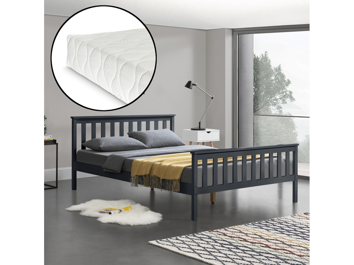 Colchón Cama Doble [ES.CASA] (208 x 188 x 82 cm - Madera de Pino - Gris)