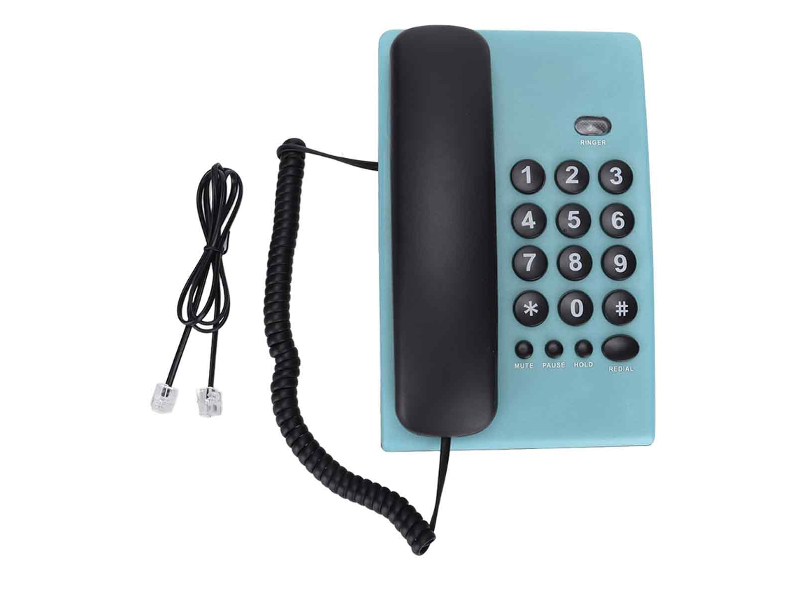 Teléfono fijo KXT504 para casa, multifuncional, sin batería, con cable y dos auriculares magnéticos para oficina y hotel (azul)