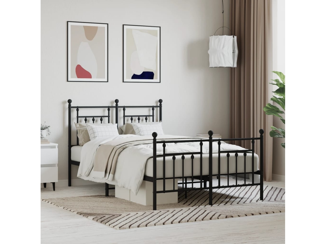 Estructura Cama Sin Colchón Con Estribo Metal Negro 120x190 Cm