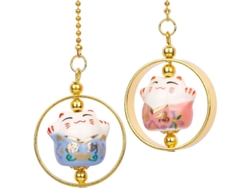 Amuleto Para Coche Con Forma De Gato De La Suerte En Porcelana, Precioso Colgante Azul Y Rosa Para El Interior Del Coche.