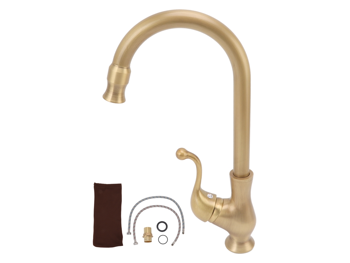 Grifo de baño de latón antiguo de una sola manija que mezcla agua caliente y fría