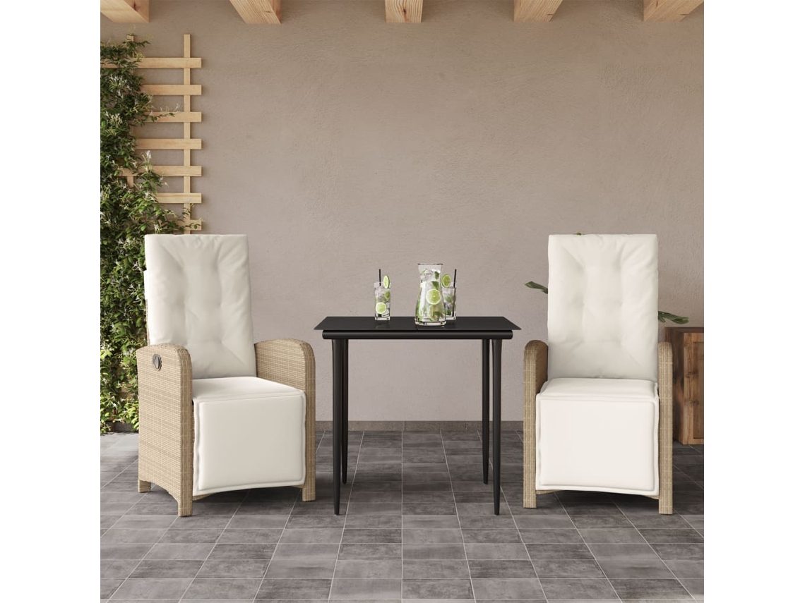Conjunto de bistró de 3 piezas con cojines de mimbre beige de Dkd Home Decor