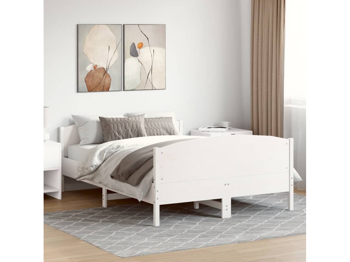 Estructura De Cama Sin Colchón Madera Maciza Blanca 120x190 Cm